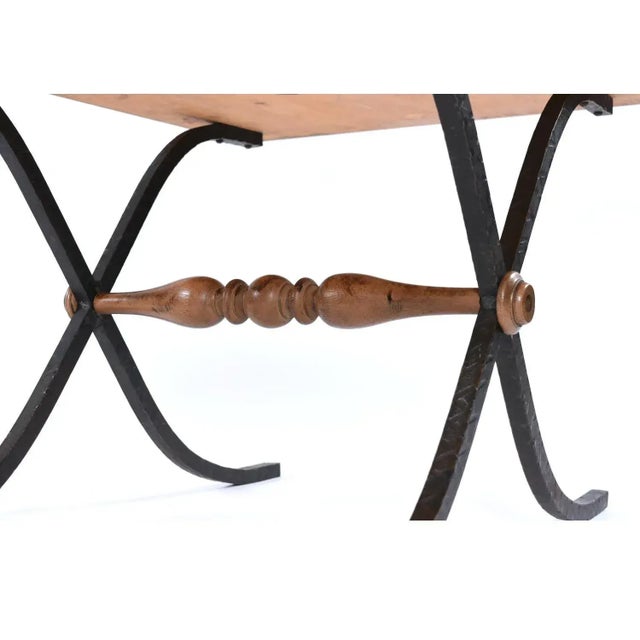 Michael Taylor Style Petite Parquet Oa Side Tables With Iron X Base Swag Legs For Sale - Image 9 of 10
