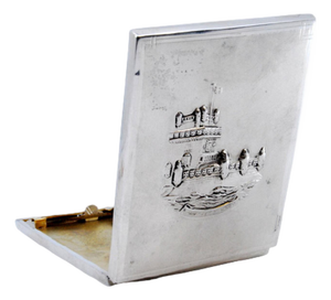 Cigarette Case in Matte Silver with Belém Tower Relief and Hinged Lid