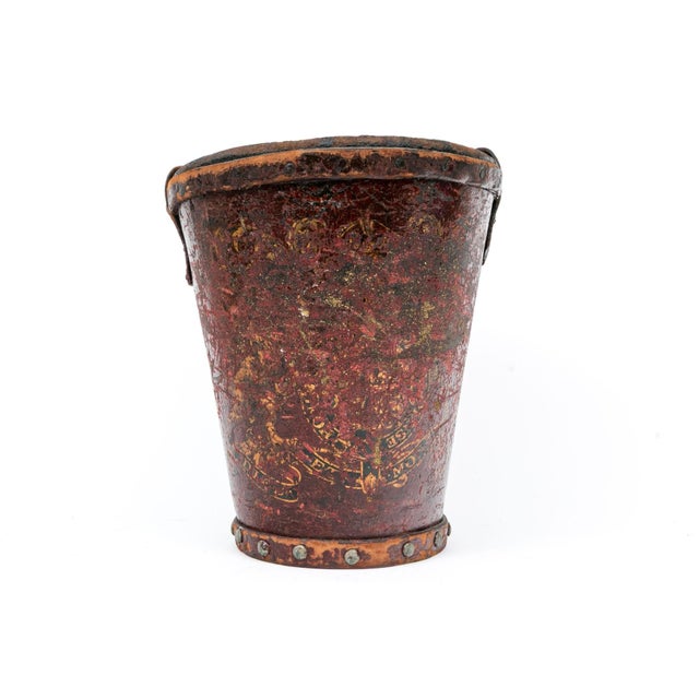 Antique English Leather Fire Bucket With British Royal Coat Of Arms This evocative 19th-century English fire bucket is a...