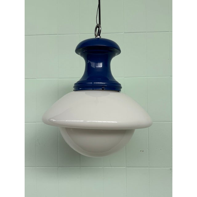 Blue Industrial Space Age Italian Chandelier in Vintage Glass and Metal, 1970s For Sale - Image 8 of 18