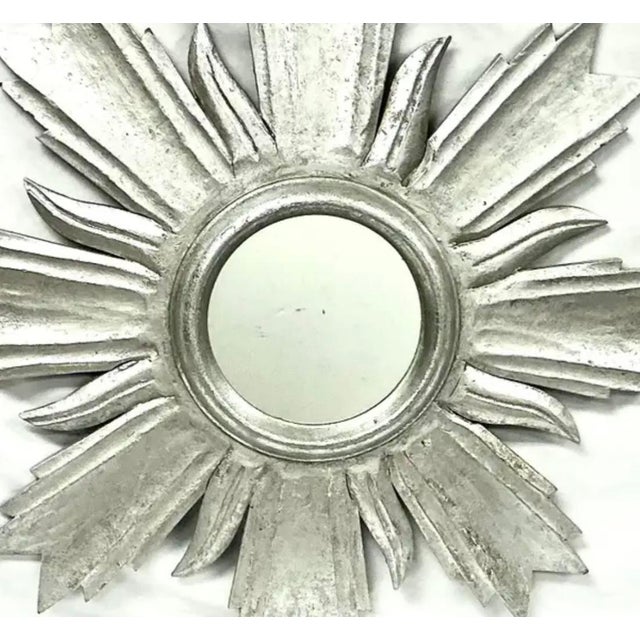 Mid 20th Century Silver Wooden Sunburst Mirror For Sale - Image 5 of 7