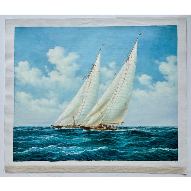 Schooner Racing Sailboats Nautical Original Painting, Unstretched 24 X 20, by Thomas For Sale - Image 6 of 6