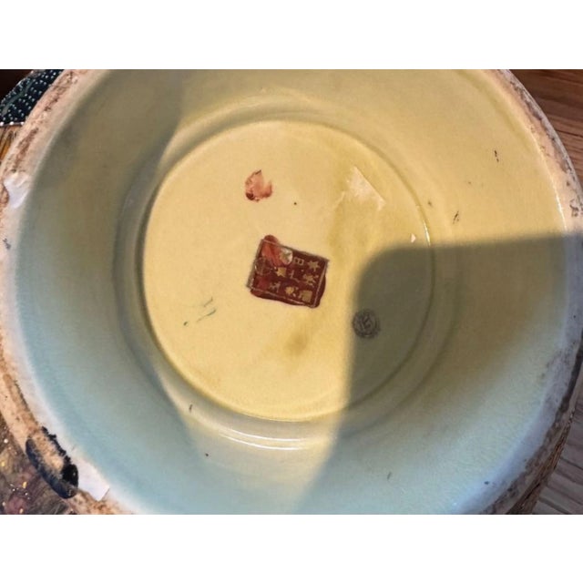 Goldenrod Large Antique Japanese Satsuma Pedestal Bowl, 1920 For Sale - Image 8 of 9