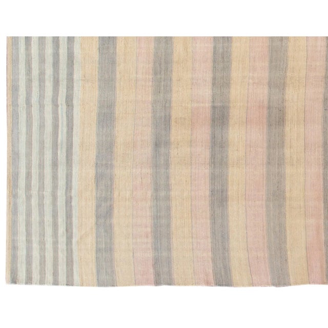 Striped Modern Kilim Room Size Wool Rug For Sale - Image 4 of 11