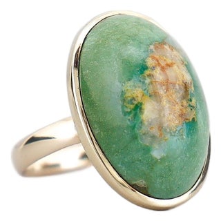 Signed Vintage Southwestern 14k Gold & Royston Turquoise Cabochon Cocktail Ring For Sale