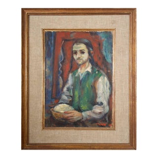 Eliyahu Sigard, Young Religious Man 1947 Palestine, Israeli Judaica Painting For Sale