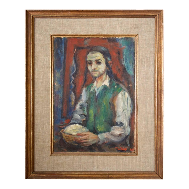 Eliyahu Sigard, Young Religious Man 1947 Palestine, Israeli Judaica Painting For Sale