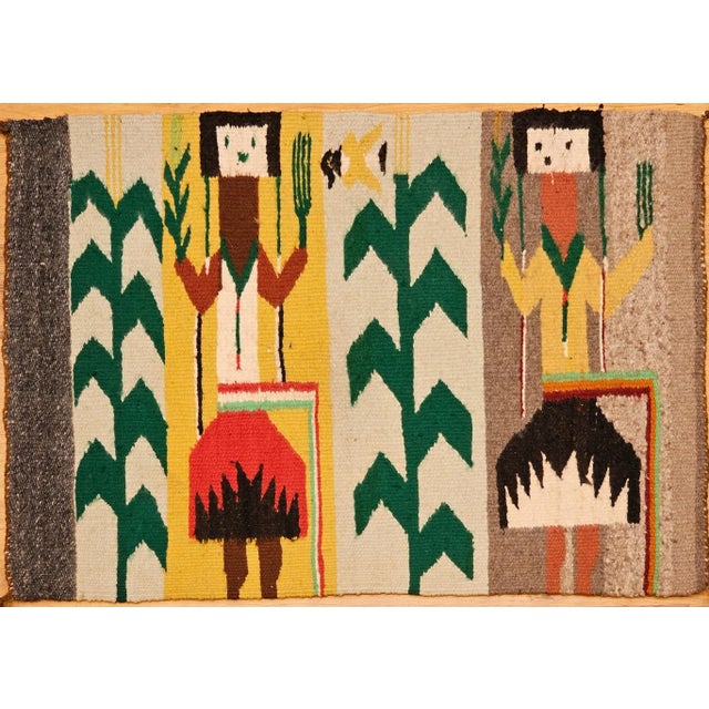 Vintage Native American Yei Rug, Handwoven Wool, Navajo Deity Pictorial Pattern, 20” X 26” For Sale - Image 10 of 12