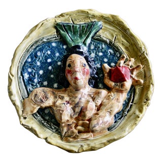 Polychrome Ceramic Plate in Relief by Markus Lupertz, Germany, 1980 For Sale
