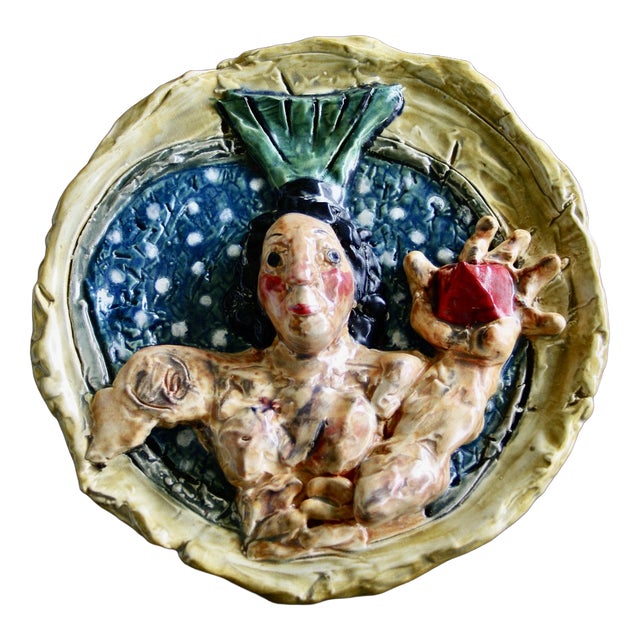 Polychrome Ceramic Plate in Relief by Markus Lupertz, Germany, 1980 For Sale