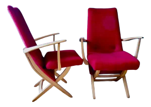 Set of Red Armchairs, Denmark, 1955