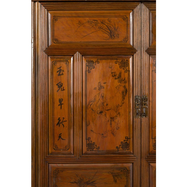 Chinese Early 20th Century Chinese Hand-Painted Figure & Calligraphy Cabinet For Sale - Image 3 of 13