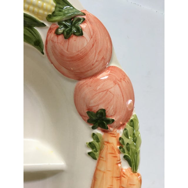 1990s 19" Large Hand Painted Divided Vegetable Serving Platter - Made in Portugal For Sale - Image 5 of 12