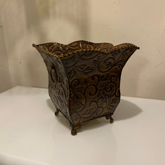 Vintage Ornate Pressed Metal Planter For Sale - Image 4 of 4