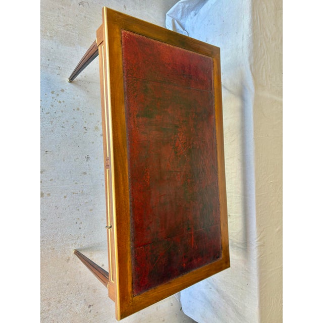 Brown Early 20th Century French Louis XVI Style Walnut and Brass Leather Top Desk For Sale - Image 8 of 12