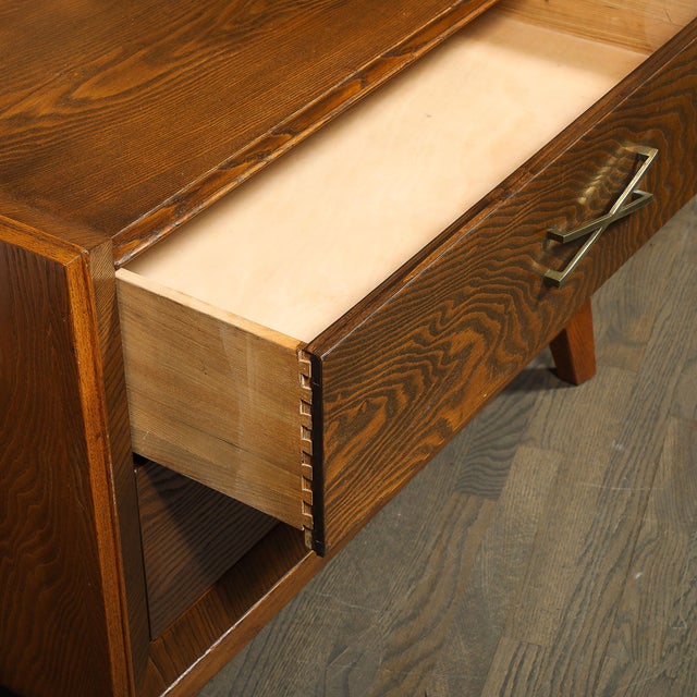 Mid-Century Paul Frankl Cerused Oak Chest of Drawers & X-Form Brass Pulls For Sale - Image 15 of 17