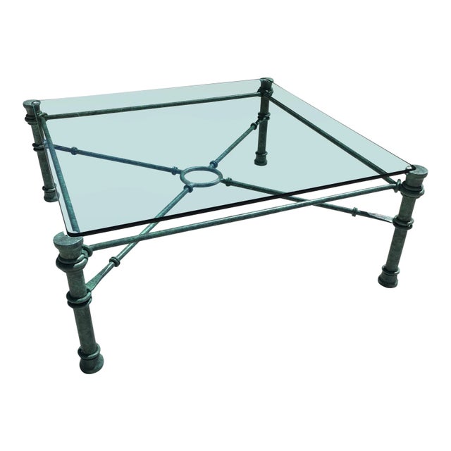 Iron & Glass Coffee Table in Faux Verdigris Finish After Giacometti For Sale - Image 12 of 13