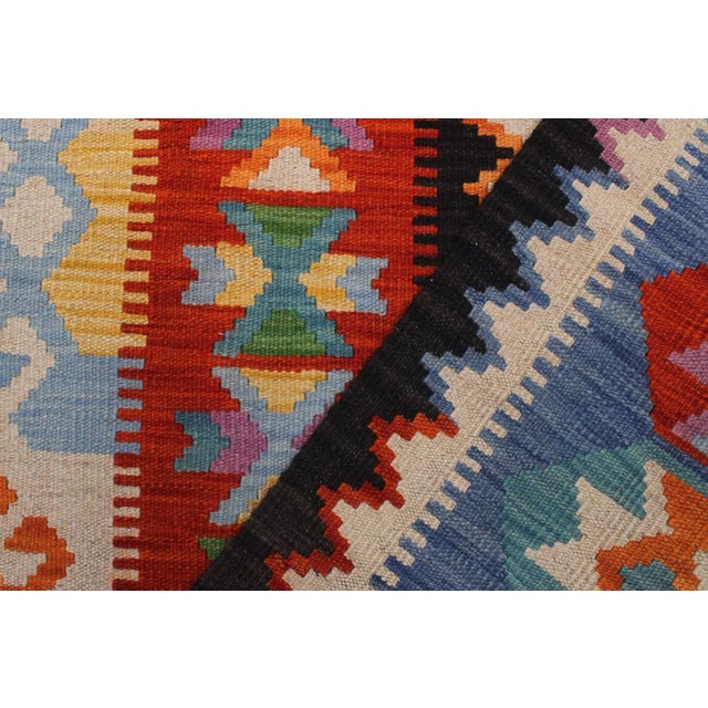 1990s 1990s Kilim Blue Rust Wool Rug - 8'4" X 11'6" For Sale - Image 4 of 7