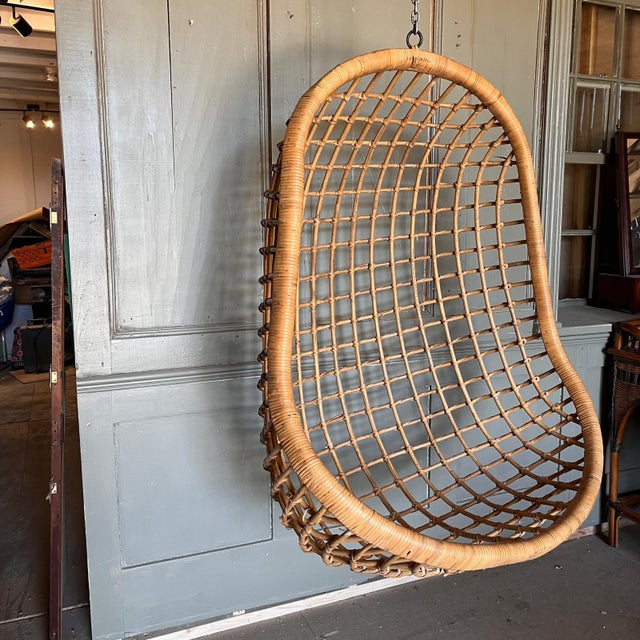 2000 - 2009 Mid-Century Modern Hanging Bamboo and Rattan Egg Chair For Sale - Image 5 of 11