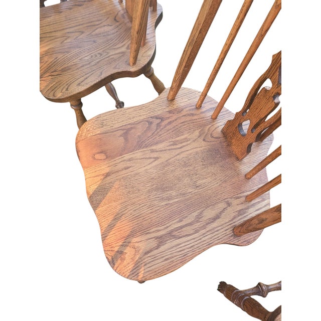 Vintage Solid Oak Bow-Back Windsor Dining Chairs - Set of 6 For Sale - Image 9 of 18