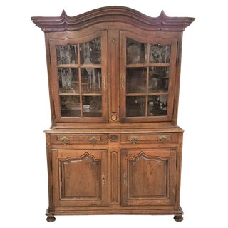 Circa 1760 French Provincial Oak Dresser Cabinet With Glass Doors and Shelving For Sale