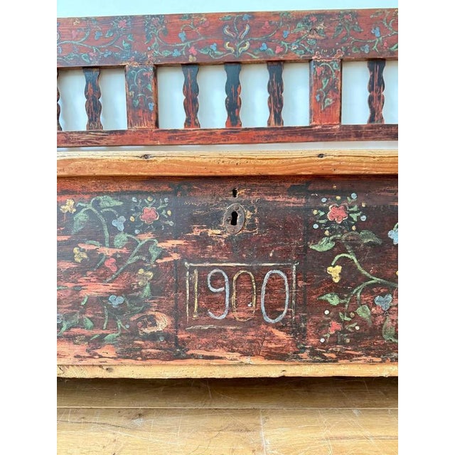 Brown Norwegian Marriage Hand Painted Bench For Sale - Image 8 of 10