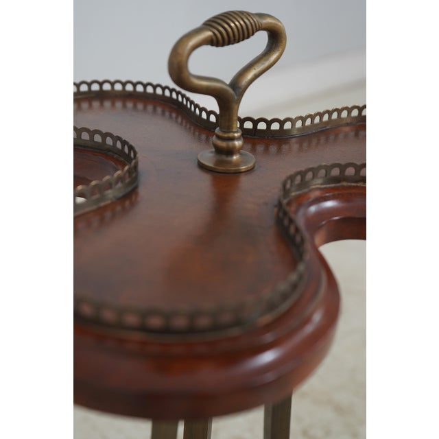 Traditional Unusual Leather Rotating Top Brass Base Occasional Table For Sale - Image 3 of 13