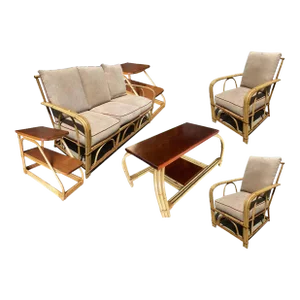 Restored "1949er" Rattan Lounge Chair & Sofa Livingroom Set- 6 Pieces