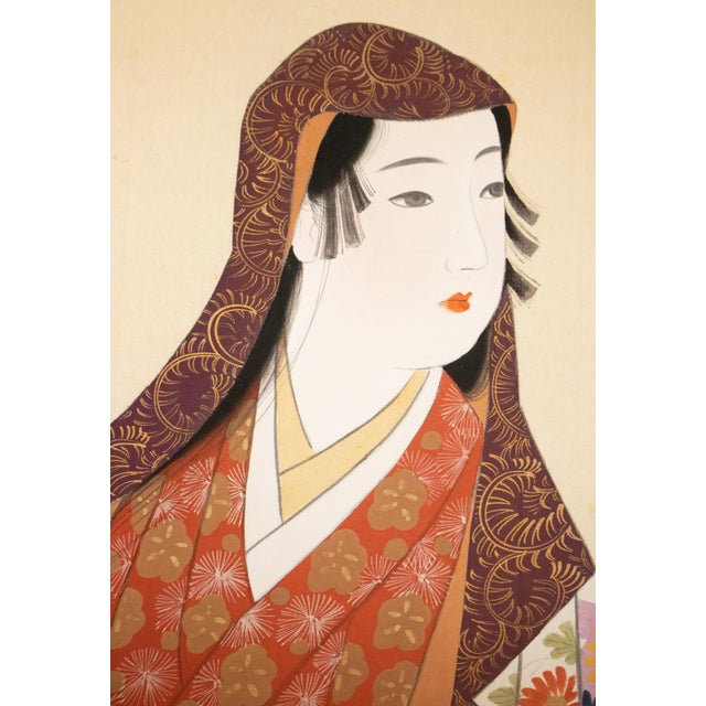 "Kimono Beauty" by Biho, C. 1950s Showa Era Japanese Silk Scroll Painting For Sale - Image 13 of 18