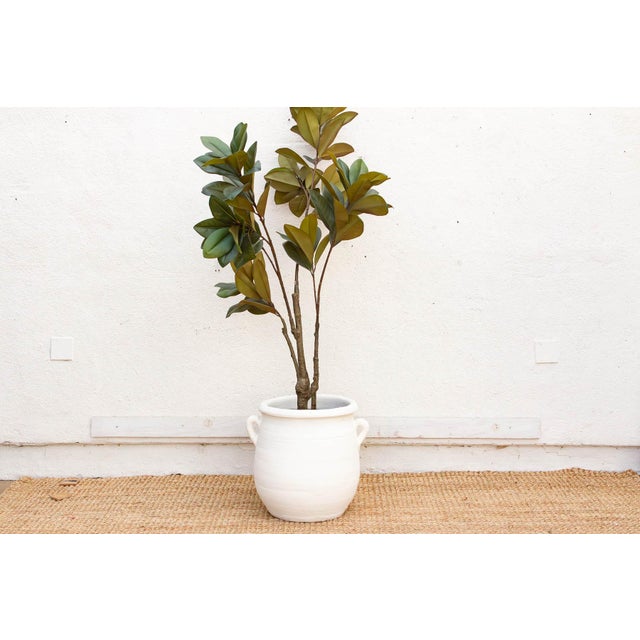 White Handpainted Mykonos White Planter With Handles For Sale - Image 8 of 8
