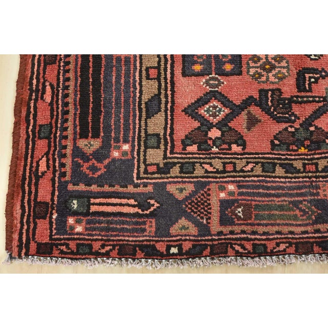 Hamedan Rug 4'5'' X 7'2'' Red Wool Vintage Tribal Hand-Knotted Oriental Carpet For Sale - Image 10 of 12
