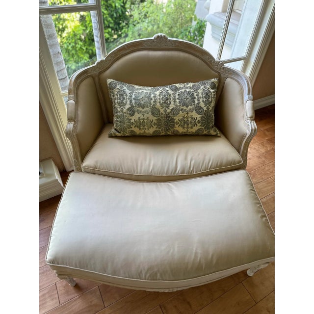 French Country French Champagne Gold Chair and Ottoman For Sale - Image 3 of 11