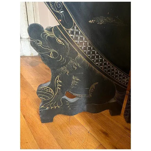 1950s Coromandel Black Laquer Chinoiserie Screen Room Divider For Sale - Image 9 of 12