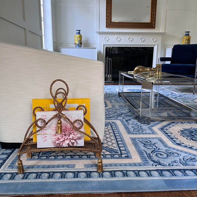 Metal Vintage Hollywood Regency Brass Rope Magazine Rack in the Style of Maison Jansen For Sale - Image 7 of 11