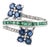 925 Silver Emerald, Sapphire & Diamond Double Flower Bypass Designer Anniversary Ring - Size 8.5 For Sale