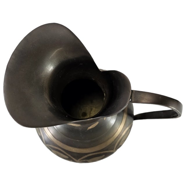 Mid 20th Century Vintage Etched Brass Pitcher With Blackened Ground, India, 6.5" For Sale - Image 5 of 7