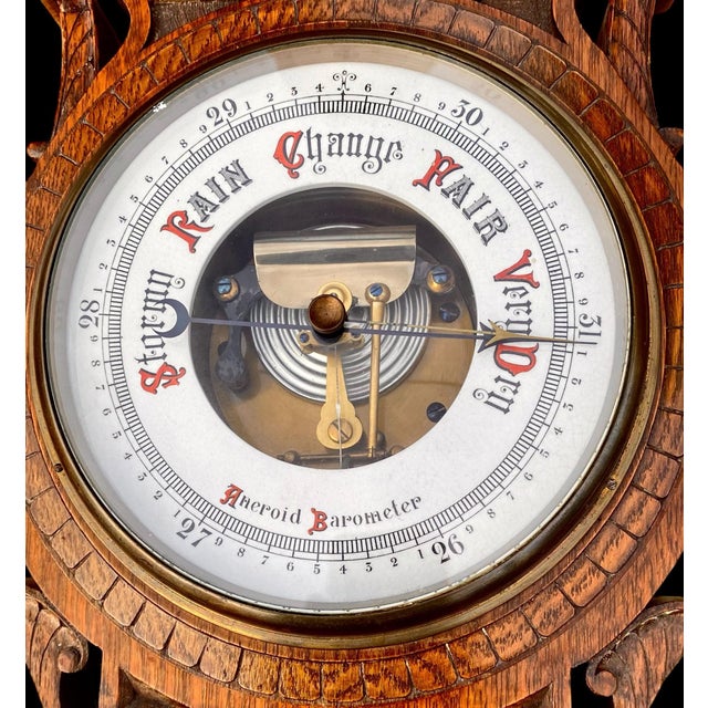 Antique English Carved Oak Wall Hanging Barometer For Sale - Image 16 of 17