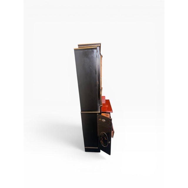 1970s 1970s Chinoiserie Black Lacquer Breakfront Cabinet by Union National For Sale - Image 5 of 12