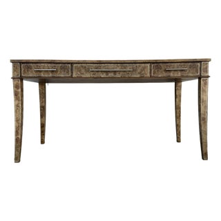 Jonathan Charles Modern Golden Amber Burl Wood Fulgurite Writing Desk For Sale