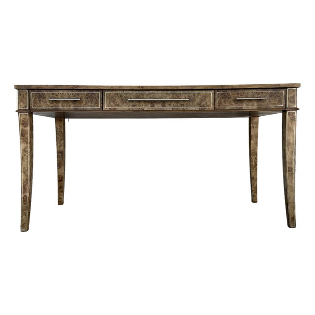 Jonathan Charles Modern Golden Amber Burl Wood Fulgurite Writing Desk For Sale