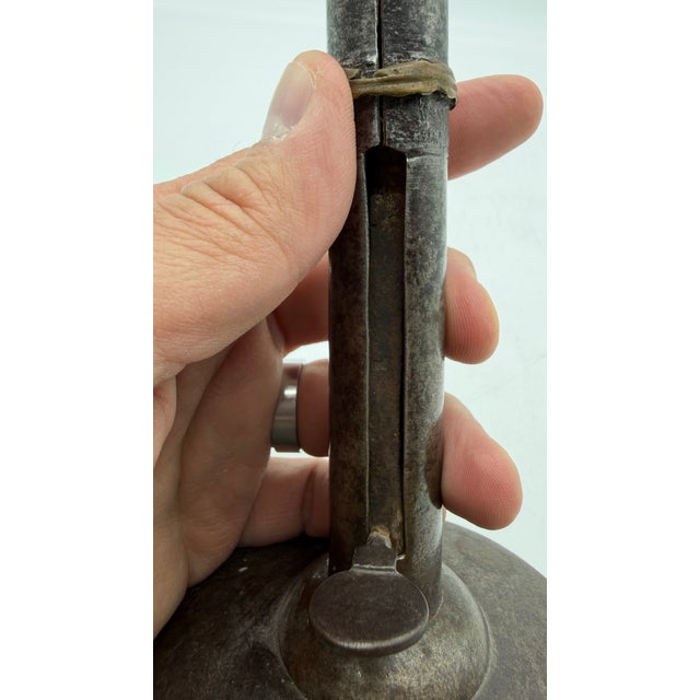A Antique Pennsylvania Folk Art Iron and Brass Hog Scraper Candle Stick, Circa 1830's For Sale - Image 13 of 16