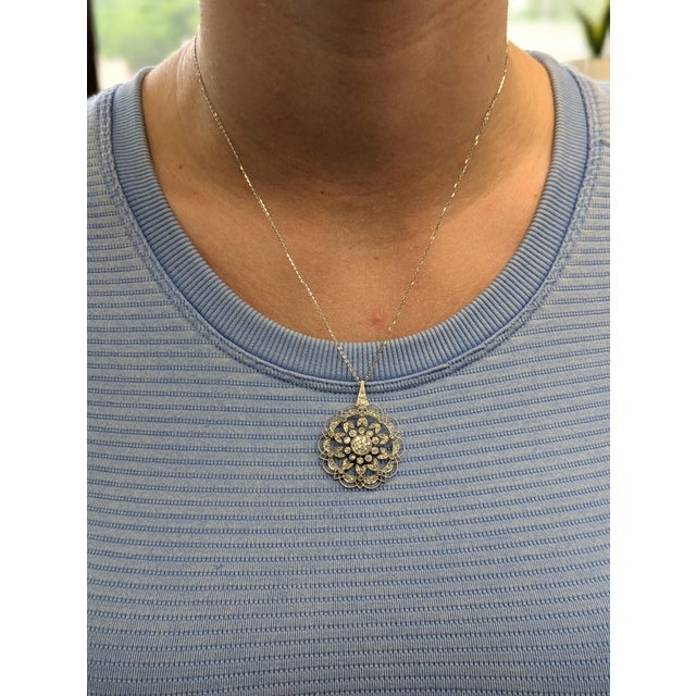 Exquisite Platinum Flower Pendant With Authentic Earth Mined Diamonds and Chain For Sale In Columbus - Image 6 of 6