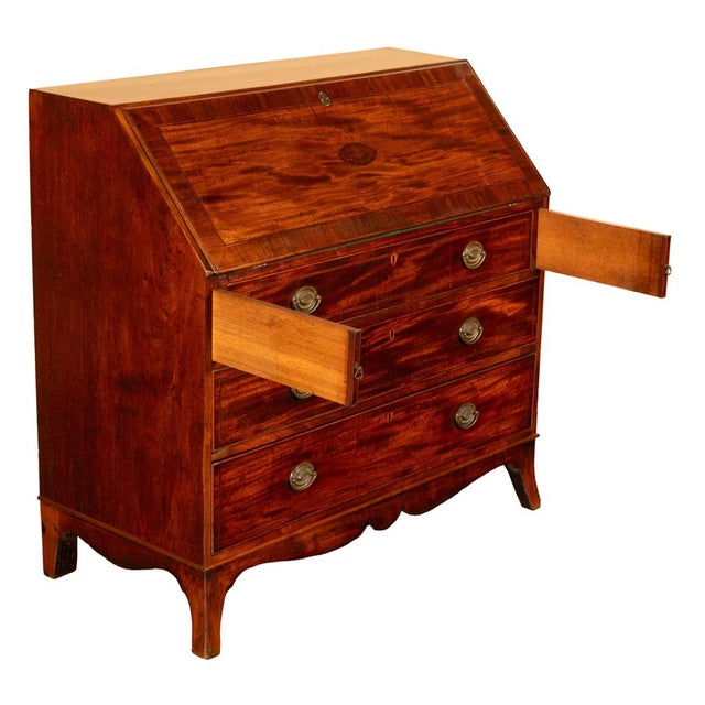 Fine Antique Georgian Mahogany Sheraton Inlaid Secretary Desk Bureau Chest 1780 For Sale - Image 4 of 17