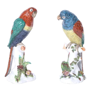 Pair of Vintage French Porcelain Parrots