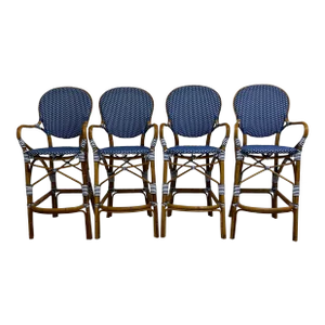 Frontgate French Bistro Natural Cane Rattan Bar Kitchen Stool Set of 4 Attributed Maison Gatti