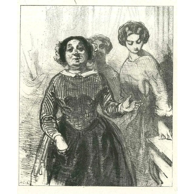 The accompanying is an original lithograph artwork on ivory-colored paper, realized by the French draftsman Paul Gavarni...