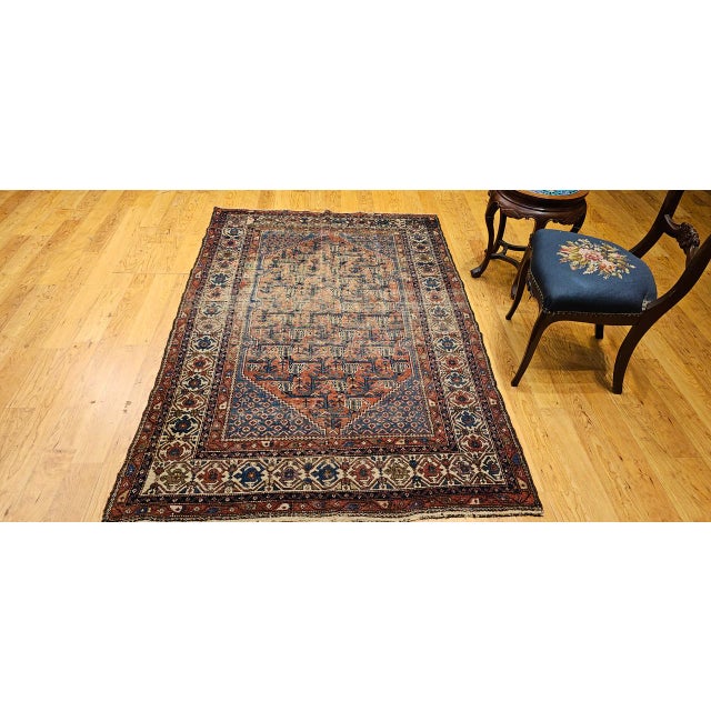 Antique Persian Malayer Rug, Hand-Knotted Wool, Geometric Pattern, 5x7, Blue & Rust-Red For Sale - Image 4 of 15