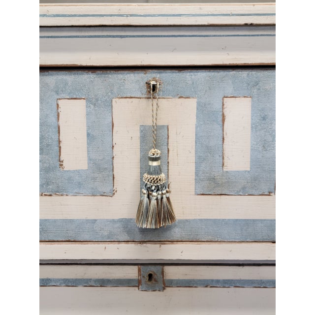 Antique English Painted Dresser Chest of Drawers With Greek Key Motif For Sale - Image 4 of 14