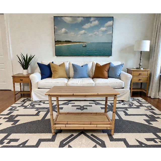 Vintage Mid Century McGuire Style Real Bamboo and Rattan Coffee Table with a Faux Bois Formica Laminate top Tabletop...