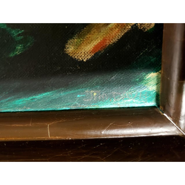 Vintage Expressionist Oil Painting – Signed “Jim Davis” – Striking Figural Composition in Green Tones For Sale - Image 4 of 10